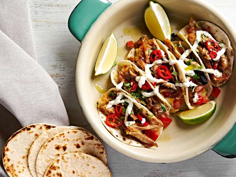 Mexican pulled chicken open tortillas 
